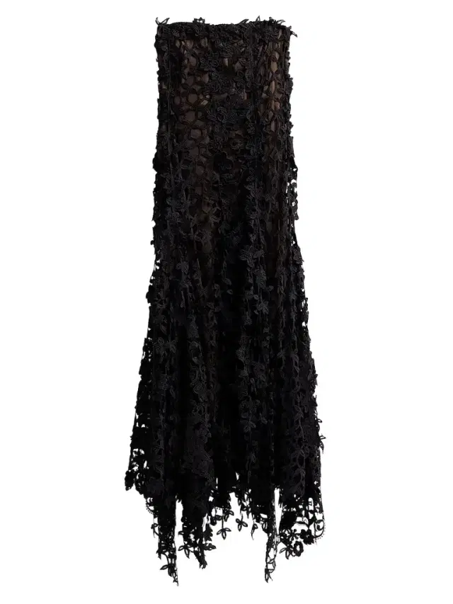 Women's Leafy Fringe Botanical 3D Guipure Strapless Cocktail Dress - Black