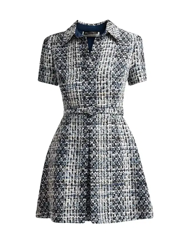 Oscar de la Renta Women's Tweed Belted Mini Shirtdress - Blue