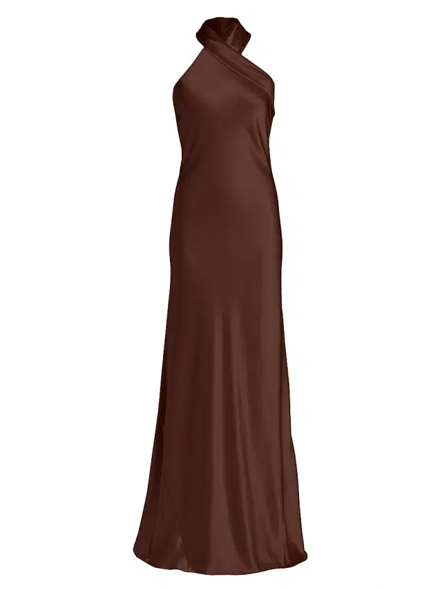 Galvan London Women's Pandora Asymmetrical Bias Cut Dress - Chocolate