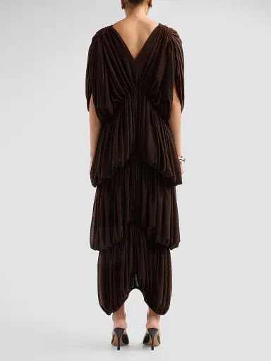 Ronny Kobo Women's Damier Tiered Draped Maxi Dress - Chocolate | Thumbnail 3 Ronny Kobo Women's Damier Tiered Draped Maxi Dress - Chocolate | Thumbnail 3