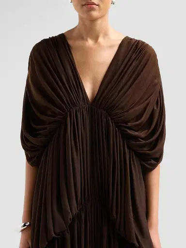 Ronny Kobo Women's Damier Tiered Draped Maxi Dress - Chocolate | Thumbnail 5 Ronny Kobo Women's Damier Tiered Draped Maxi Dress - Chocolate | Thumbnail 5