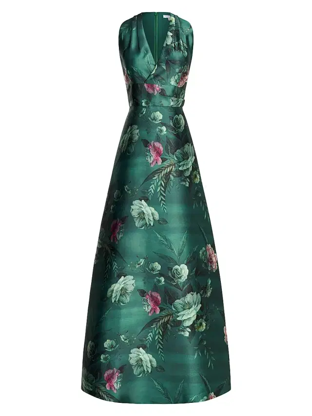 Kay Unger Women's Rosalind Floral Print Gown - Light Emerald