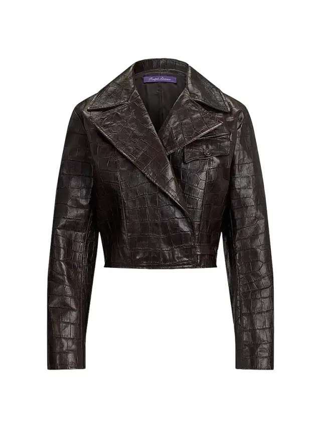 Women's Jaxson Croc-Embossed Leather Moto Jacket - Espresso