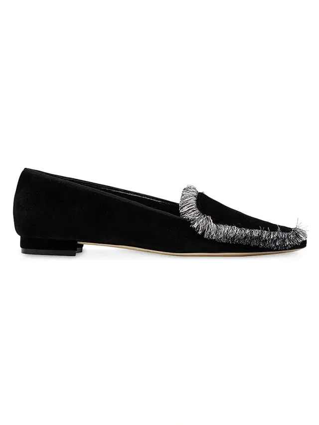 Manolo Blahnik Women's Agrofran Velvet Fringe-Trim Loafers - Black