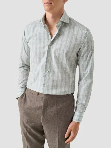 Eton Men's Plaid Cotton Poplin Contemporary-Fit Shirt - Mid Green | Thumbnail 3