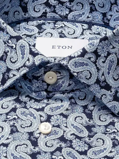 Eton Men's Paisley Stretch-Cotton Slim-Fit Shirt - Navy Blue - Size 17.5 | Thumbnail 2