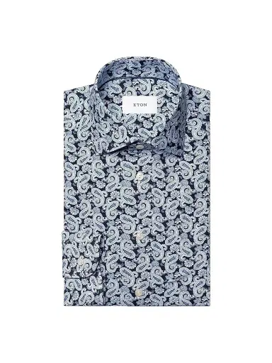 Eton Men's Paisley Stretch-Cotton Slim-Fit Shirt - Navy Blue - Size 17.5 | Thumbnail 1