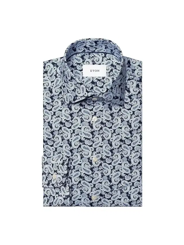 Eton Men's Paisley Stretch-Cotton Slim-Fit Shirt - Navy Blue - Size 17.5