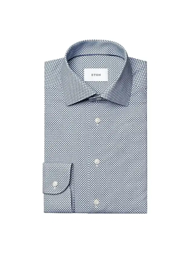 Eton Men's Printed Stretch-Cotton Slim-Fit Shirt - Mid Blue
