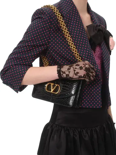 Valentino Garavani Women's Vain Shoulder Bag in Crocodile Leather - Black | Thumbnail 2 Valentino Garavani Women's Vain Shoulder Bag in Crocodile Leather - Black | Thumbnail 2