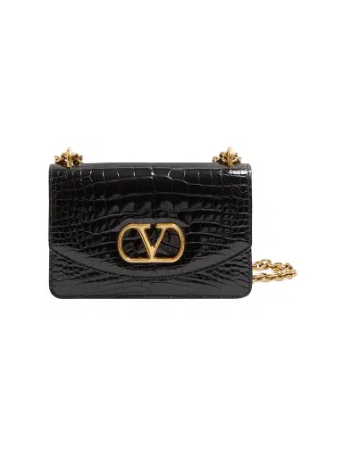 Valentino Garavani Women's Vain Shoulder Bag in Crocodile Leather - Black | Thumbnail 1 Valentino Garavani Women's Vain Shoulder Bag in Crocodile Leather - Black | Thumbnail 1