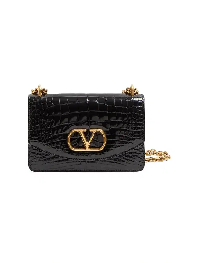 Valentino Garavani Women's Vain  Shoulder Bag in Crocodile Leather - Black