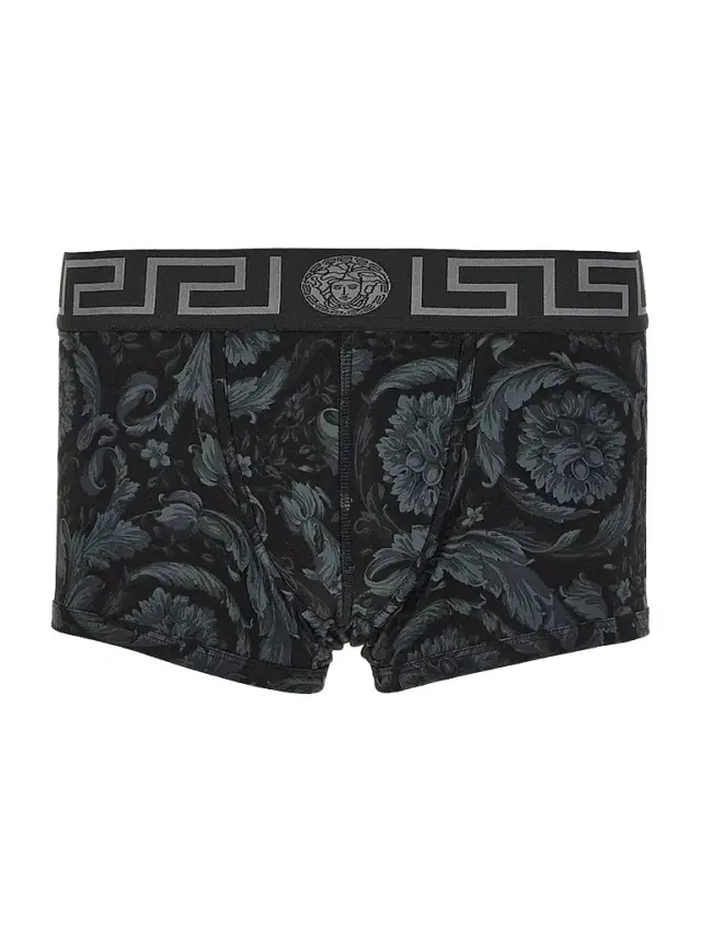 Versace Men's All Over Baroque Print Trunk Brief - Black Grey