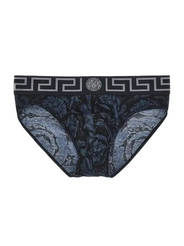 Versace Men's All Over Baroque Print Brief - Black Grey