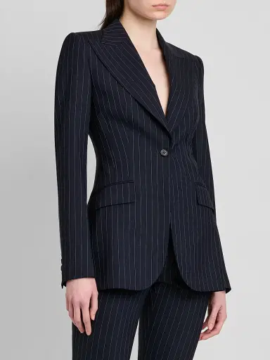 Dolce & Gabbana Women's Pinstriped Stretch Virgin-Wool Single-Breasted Blazer | Thumbnail 4 Dolce & Gabbana Women's Pinstriped Stretch Virgin-Wool Single-Breasted Blazer | Thumbnail 4
