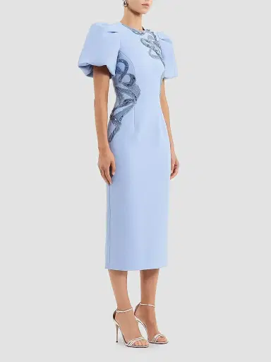 Rebecca Vallance Women's Aylin Embroidered Puff-Sleeve Midi-Dress - Blue - Size 14 | Thumbnail 2