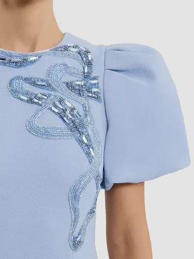 Rebecca Vallance Women's Aylin Embroidered Puff-Sleeve Midi-Dress - Blue - Size 14 | Thumbnail 5