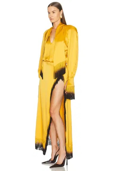 Rowen Rose Satin Fringe Maxi Dress | Thumbnail 3
