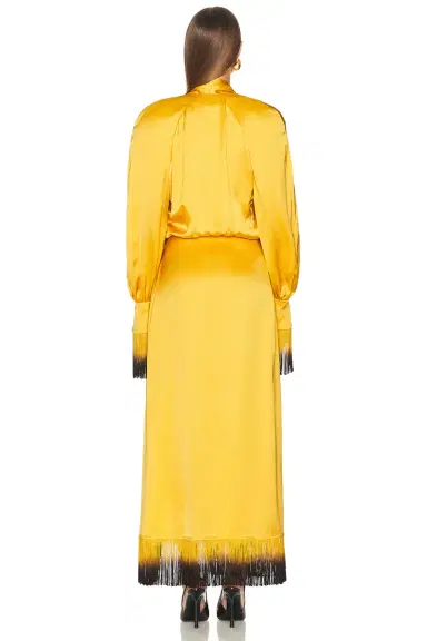 Rowen Rose Satin Fringe Maxi Dress | Thumbnail 4