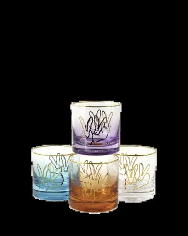Hunt Slonem Jewel Tone Double Bunny 10 oz. Old-Fashioned Glasses, Set of 4 | Thumbnail 2 Hunt Slonem Jewel Tone Double Bunny 10 oz. Old-Fashioned Glasses, Set of 4 | Thumbnail 2