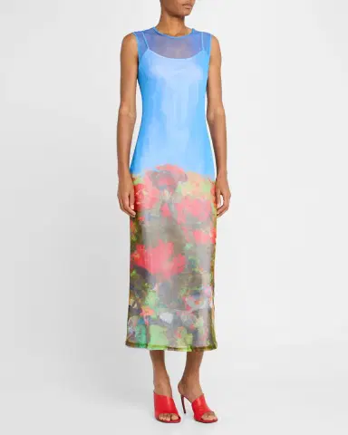 Wynn Hamlyn Printed Mesh Maxi Dress | Thumbnail 4