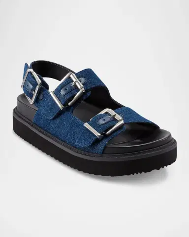 Marc Fisher LTD Agenda Denim Dual-Buckle Slingback Sandals | Thumbnail 2 Marc Fisher LTD Agenda Denim Dual-Buckle Slingback Sandals | Thumbnail 2