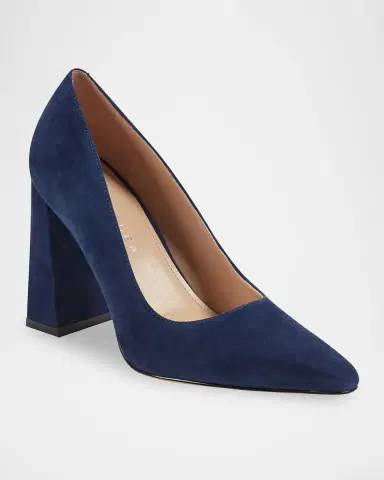 Marc Fisher LTD Minny Suede Snip Toe Block-Heel Pumps | Thumbnail 2