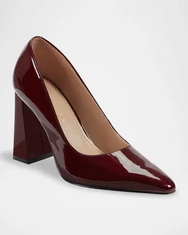 Marc Fisher LTD Minny Patent Leather Snip Toe Block-Heel Pumps | Thumbnail 2