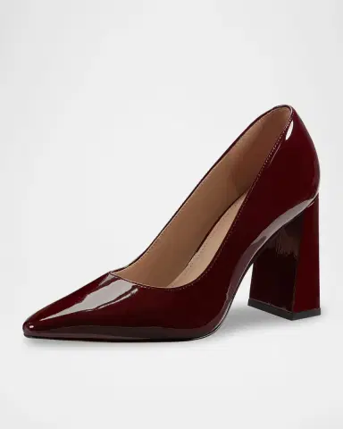Marc Fisher LTD Minny Patent Leather Snip Toe Block-Heel Pumps | Thumbnail 3