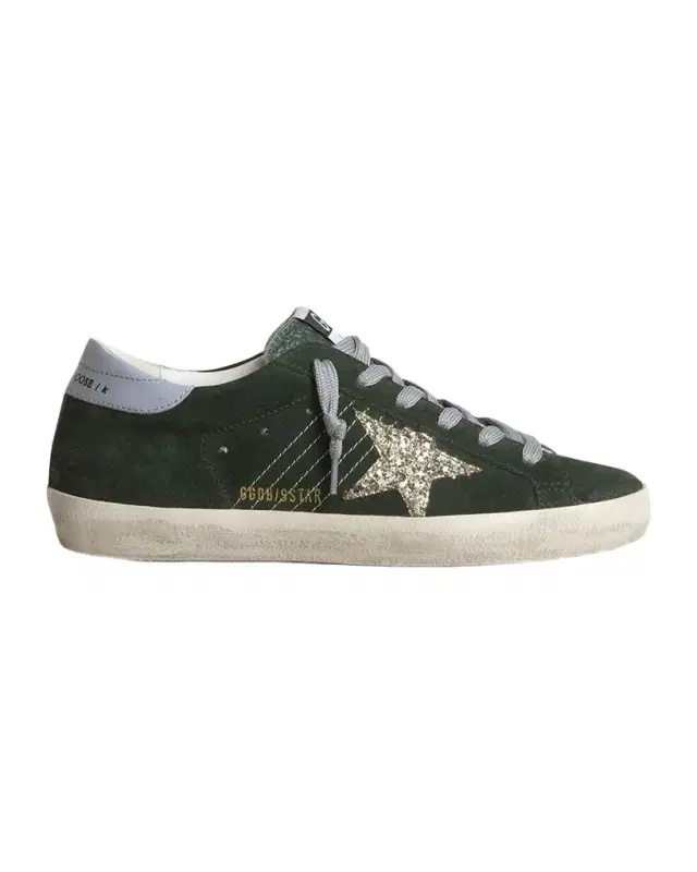 Golden Goose Super-Star Suede Glitter Low-Top Sneakers
