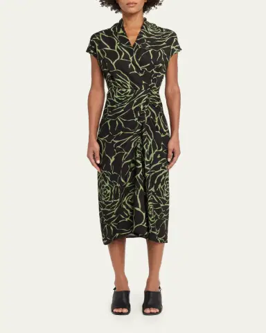 Dries Van Noten Dilian Floral Jacquard Draped Wrap Midi Dress | Thumbnail 2 Dries Van Noten Dilian Floral Jacquard Draped Wrap Midi Dress | Thumbnail 2