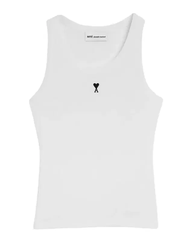 Ami Paris Contrast Ami de Coeur Embroidered Rib Tank Top