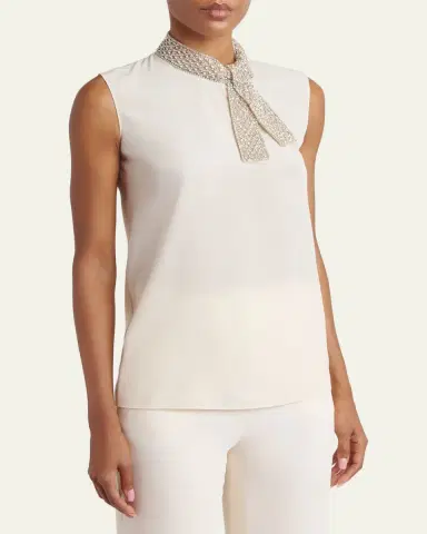 Valentino Garavani Silk Tie Neck Sleeveless Blouse | Thumbnail 4
