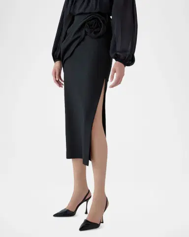 Carolina Herrera Draped Rose Slit Midi Skirt | Thumbnail 4 Carolina Herrera Draped Rose Slit Midi Skirt | Thumbnail 4