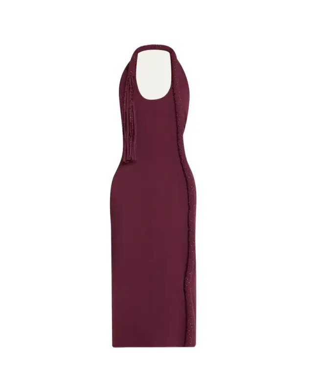 Mane Embellished Halter Midi Dress