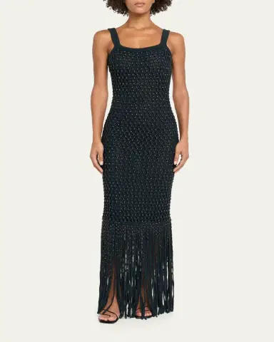 Diotima Gala Embellished Net Fringe Backless Gown | Thumbnail 2