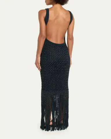Diotima Gala Embellished Net Fringe Backless Gown | Thumbnail 3