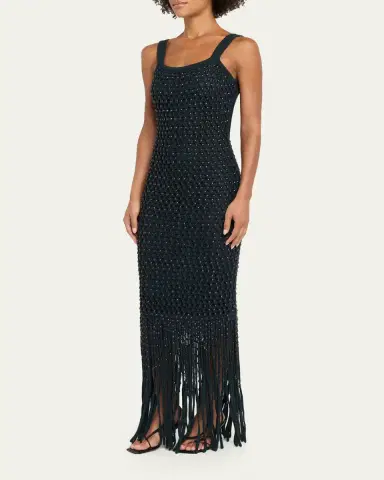 Diotima Gala Embellished Net Fringe Backless Gown | Thumbnail 4