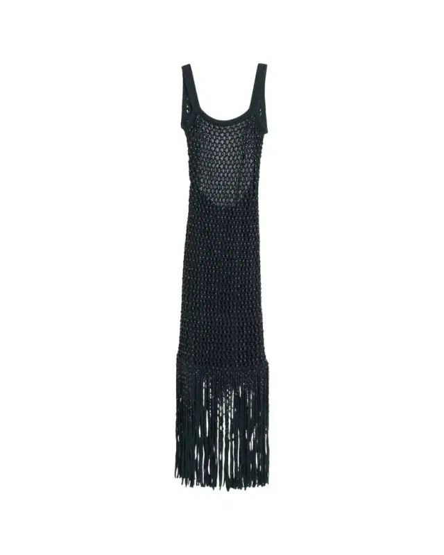 Diotima Gala Embellished Net Fringe Backless Gown
