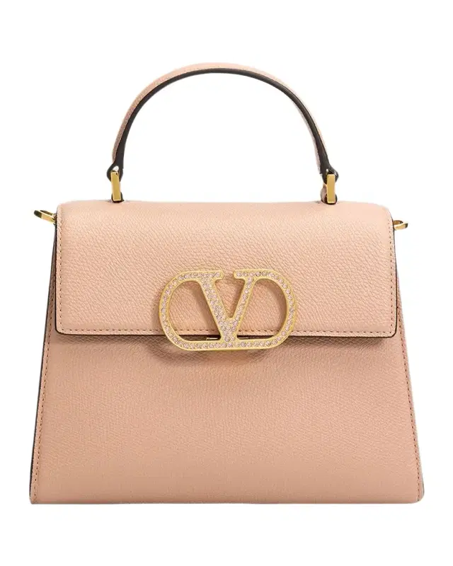 Valentino Garavani Small Crystal VLogo Leather Top-Handle Bag