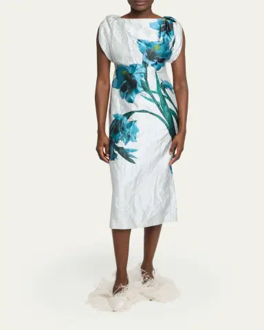 Erdem Floral Textured Satin Twisted-Shoulder Midi Dress | Thumbnail 2