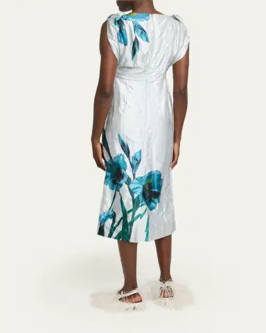 Erdem Floral Textured Satin Twisted-Shoulder Midi Dress | Thumbnail 3