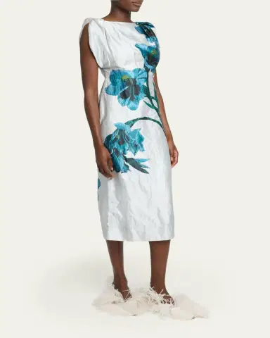 Erdem Floral Textured Satin Twisted-Shoulder Midi Dress | Thumbnail 4