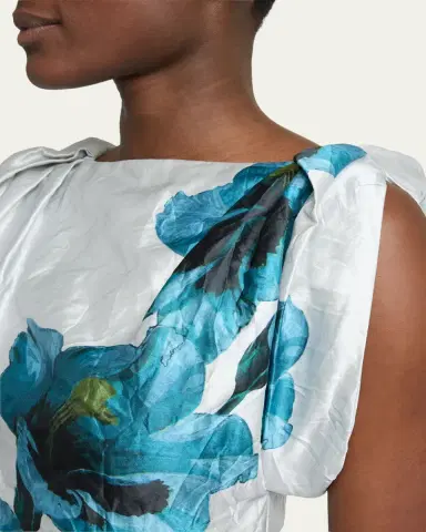Erdem Floral Textured Satin Twisted-Shoulder Midi Dress | Thumbnail 5