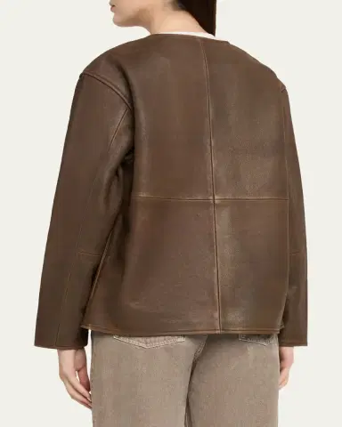 OFFICINE GÉNÉRALE Linnea Washed-Effect Lambskin Leather Jacket | Thumbnail 3 OFFICINE GÉNÉRALE Linnea Washed-Effect Lambskin Leather Jacket | Thumbnail 3