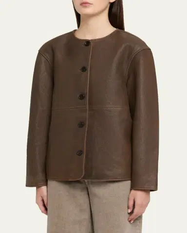 OFFICINE GÉNÉRALE Linnea Washed-Effect Lambskin Leather Jacket | Thumbnail 4 OFFICINE GÉNÉRALE Linnea Washed-Effect Lambskin Leather Jacket | Thumbnail 4