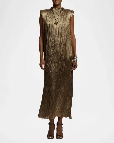 Ralph Lauren Collection Virna Pleated Lamé Cocktail Dress | Thumbnail 4