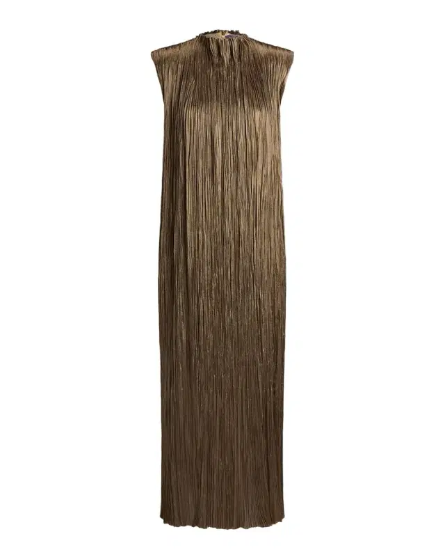 Ralph Lauren Collection Virna Pleated Lamé Cocktail Dress
