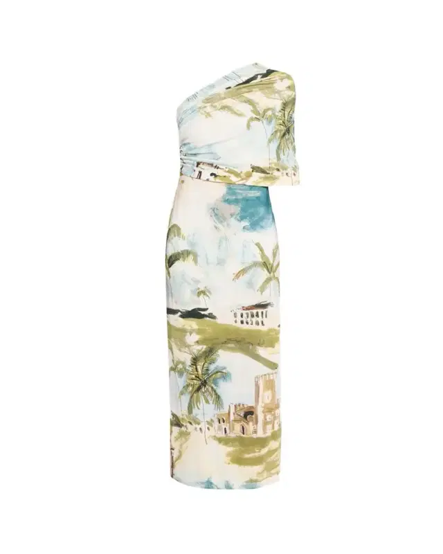Oscar de la Renta One-Shoulder Drape Dominican Landscape Jersey Gown