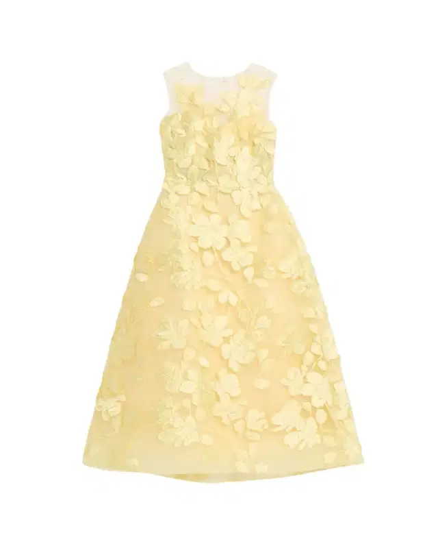 Sleeveless Floral Tulle Illusion Tea-Length Dress